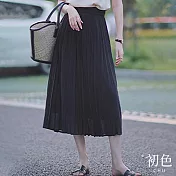 【初色】素色網紗休閒百褶高腰半身裙長裙-共2色-33043(M-XL可選) M 黑色