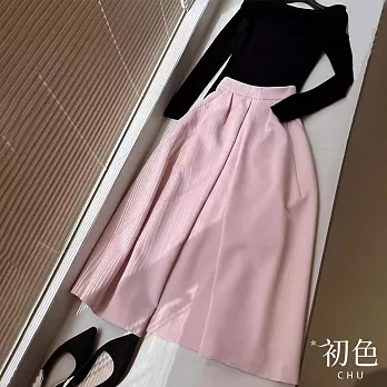 【初色】法式素色收腰顯瘦高腰蓬蓬傘裙半身裙-粉色-33047(M-XL可選) M 粉色