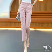 【初色】冰絲薄款垂感顯瘦高腰九分哈倫西裝褲-共3色-33070(M-2XL可選) XL 粉色