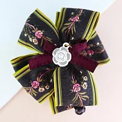 【PinkyPinky Boutique】復古刺繡花朵蝴蝶結 香蕉夾 (黑色)