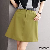 【MsMore】 黃綠A字半身裙百搭工裝休閒短裙小個子高腰裙# 121306 L 芥末綠色