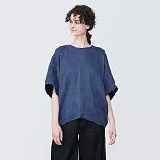 【MUJI 無印良品】女大麻混嫘縈短袖套衫 XL 煙燻藍