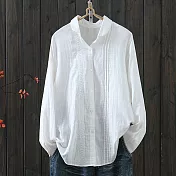 【ACheter】 復古長袖襯衫文藝寬鬆氣質棉紗風琴褶短版上衣# 120717 2XL 白色