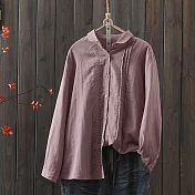 【ACheter】 復古長袖襯衫文藝寬鬆氣質棉紗風琴褶短版上衣# 120717 2XL 紫色