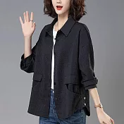 【MsMore】 薄款襯衫韓版寬鬆大碼長袖時尚減齡翻領外套式襯衫短版# 120758 M 黑色