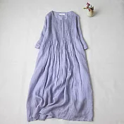 【ACheter】 洋裝文藝森系苧麻感風琴褶長短袖顯瘦洋裝# 121350 M 紫色