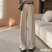 【MsMore】 西裝褲設計感垂感闊腿休閒直筒西裝長褲# 121025 L 杏色
