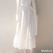 【MsMore】 新款百褶法式復古高腰顯瘦A字傘裙垂感長款米白色半身裙# 121067 M 米白色