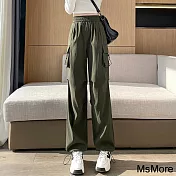 【MsMore】 工裝褲新款美式高腰闊腿寬鬆顯瘦學生窄版直筒休閒長褲# 121178 M 綠色
