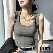 【Jilli~ko】中大尺碼鎖骨法則升級版遮副乳美棉彈性U領短版背心 J11787  L 綠色
