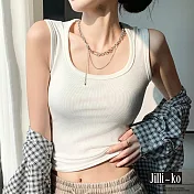 【Jilli~ko】中大尺碼鎖骨法則升級版遮副乳美棉彈性U領短版背心 J11787  L 白色