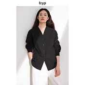 ltyp旅途原品 100%長絨棉文藝襯衫 極簡休閒百搭V領襯衣女春 ML L 靜謐黑