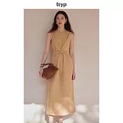 ltyp旅途原品 100%漢麻色織解構式扭結連衣裙 文藝無袖收腰長裙女 ML L 琥珀橘