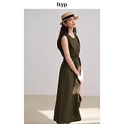 ltyp旅途原品 100%漢麻色織解構式扭結連衣裙 文藝無袖收腰長裙女 ML L 橄欖綠
