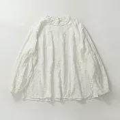 【ACheter】 全棉襯衫文藝復古蕾絲花邊寬鬆氣質長袖短版上衣# 121385 L 白色