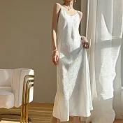【MsMore】 長款吊帶連身裙女V領過膝內搭緹花氣質收腰顯瘦長洋裝# 121580 M 白色
