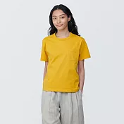 【MUJI 無印良品】女有機棉附口袋圓領短袖T恤 S 黃色