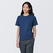 【MUJI 無印良品】女有機棉附口袋圓領短袖T恤 L 深藍