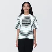 【MUJI 無印良品】女有機棉橫紋圓領短袖T恤 XS 綠橫紋