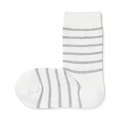 【MUJI 無印良品】女棉混足口柔軟舒適直角襪23-25cm 白橫紋