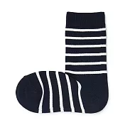 【MUJI 無印良品】女棉混足口柔軟舒適直角襪23-25cm 暗藍橫紋