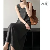 【衣途】百搭寬鬆無袖連身裙洋裝(KDDY-B127) F 深灰色