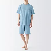 【MUJI 無印良品】男棉混聚酯纖維毛巾布雙面圈絨短袖家居睡衣 M 淺藍