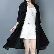 【AnZa】中長款雪紡防曬空調五分袖罩衫外套(3色)         FREE 黑色