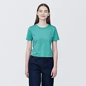 【MUJI 無印良品】女有機棉節紗短版短袖T恤 S 淺綠