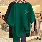 【初色】長版短袖圓領兔子印花T恤上衣-共6色-33121(M-3XL可選) M 綠色
