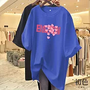 【初色】寬鬆字母愛心印花短袖T恤上衣-共6色-33133(M-2XL可選) XL 藍色