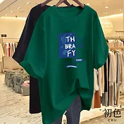 【初色】寬版圓領短袖字母印花T恤上衣-共6色-33130(M-2XL可選) M 墨綠色