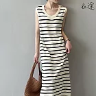 【衣途】韓系氣質修身背心連身裙洋裝(KDDY-P535) F 米色條紋