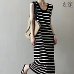 【衣途】韓系氣質修身背心連身裙洋裝(KDDY-P535) F 黑色條紋