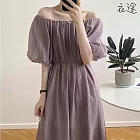 【衣途】法式香榭泡泡袖天絲洋裝(KDDY-80530) M 霧霾紫