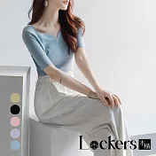 【Lockers 木櫃】法式短袖冰絲夏季V領針織衫 L113041602 L 天藍色L