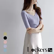 【Lockers 木櫃】法式短袖冰絲夏季V領針織衫 L113041602 L 紫羅蘭L