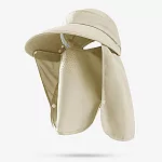 【BeOK】防曬中空帽 可拆卸大帽簷面罩 漁夫帽 米色