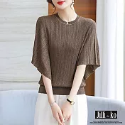 【Jilli~ko】薄款冰絲蝙蝠袖褶皺針織衫 J11770 FREE 咖啡色