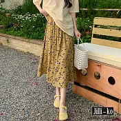 【Jilli~ko】鬆緊腰氣質點點小碎花半身裙 J11762  FREE 黃色