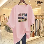 【初色】純色休閒大象印花寬鬆大碼舒適圓領短袖T恤上衣-共9色-33202(M-2XL可選) M 粉紅色