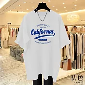 【初色】圓領可樂字母拼接寬鬆顯瘦短袖T恤上衣-共3色-33576(M-2XL可選) XL 白色