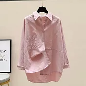 【ACheter】 純棉襯衫新款韓版寬鬆顯瘦休閒百搭純色中長上衣# 121168 L 粉紅色
