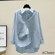 【ACheter】 純棉襯衫新款韓版寬鬆顯瘦休閒百搭純色中長上衣# 121168 L 藍色