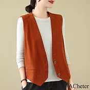 【ACheter】 復古斜紋棉馬甲寬鬆短款無袖外搭背心短版上衣# 121414 M 橘色