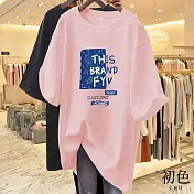 【初色】寬版圓領短袖字母印花T恤上衣-共6色-33130(M-2XL可選) XL 粉紅色