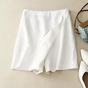 【ACheter】 文藝復古棉麻感不規則褲裙休閒高腰寬鬆時尚短褲# 121448 XL 白色