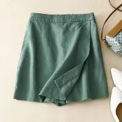 【ACheter】 文藝復古棉麻感不規則褲裙休閒高腰寬鬆時尚短褲# 121448 M 綠色