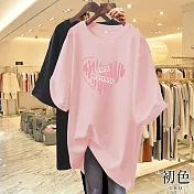 【初色】休閒寬鬆透氣大碼卡通印花圓領短袖T恤女上衣-共7款任選-32843(M-2XL可選) M F.粉紅色