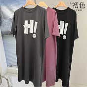 【初色】韓系中大碼印花圖案圓領短袖T恤洋裝 -6款任選-33861(M-2XL可選) M C.深灰色